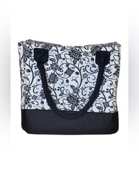 FIT ‘N’ FRESH Insulated Flat Bottom Lunch Bag/Tote with Handles in Black & White